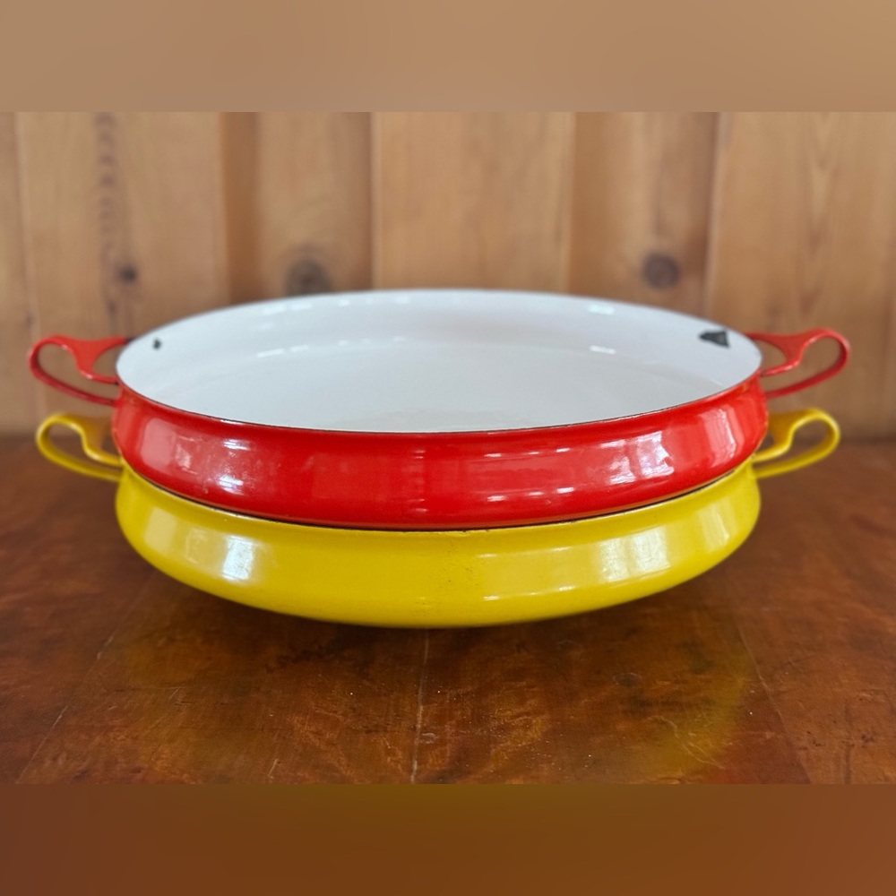 Vintage Dansk Kobenstyle Enamelware Paella pan (red is available, yellow sold)